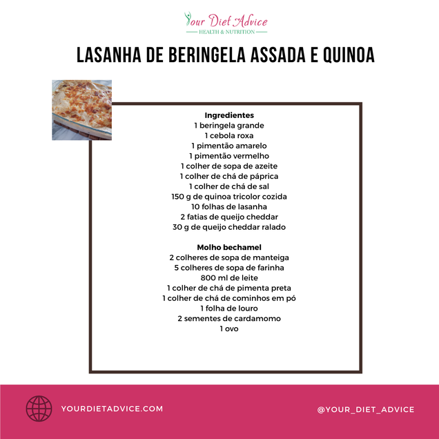 Lista de ingredientes Lasanha de beringela assada e quinoa